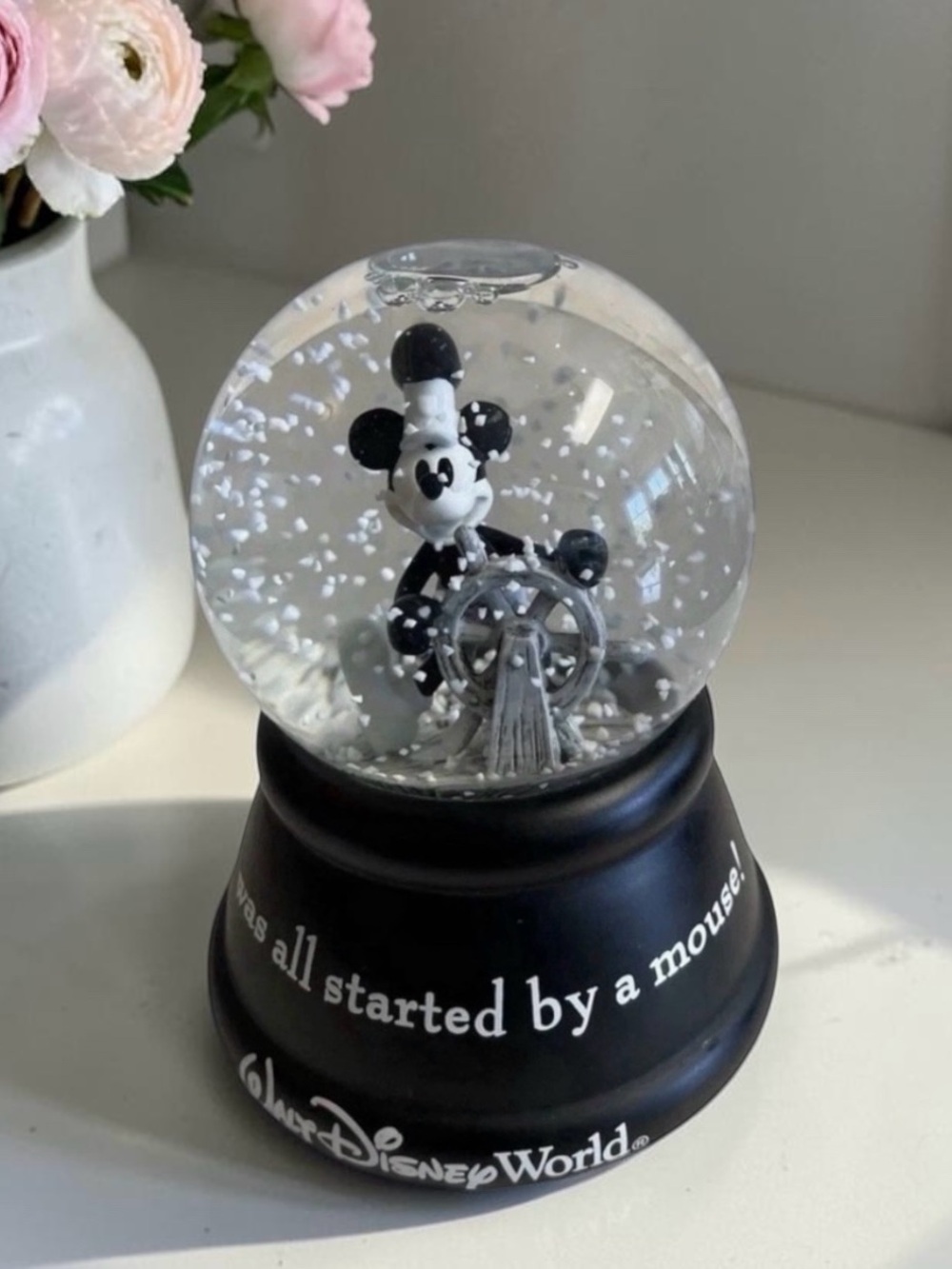 Disney World Steamboat Willie Mickey Mouse Musical Snow Globe Music Box Works